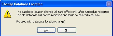 Figure 18 Change Database Location warning 6. Perform one of the following: Click Yes to confirm the location change. Click No to cancel the location change.