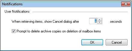 Enabling/disabling the delete prompt in the Notifications dialog box To enable or disable the archive delete prompt: 1. In Outlook, select Tools > Options > EMC SourceOne tab. 2.