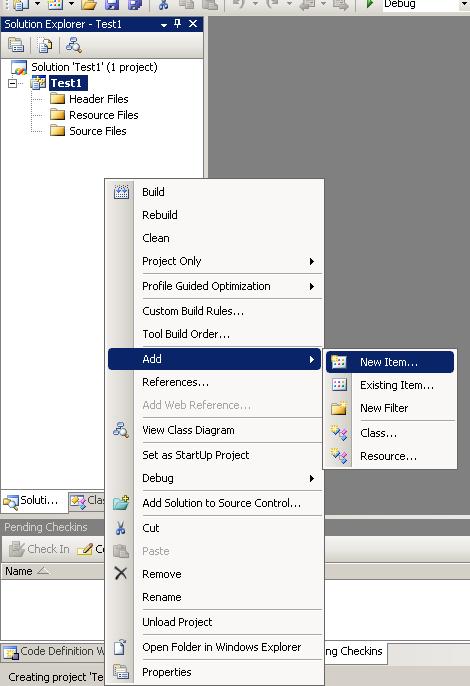Right click on empty part of Project explorer and choose New item from Add menu as shown in Figure 3.
