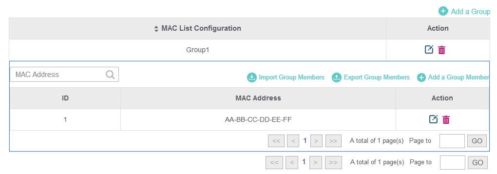 MAC Filter Figure 5-5 Adding the MAC Address 2) You can add more groups or members according to your need. Note: You can click to export the group members to a excel file and save the file on your PC.