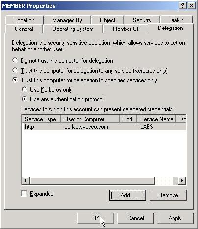 Figure 10: Constrained Delegation (5) The next screen shows you an overview of the delegation settings.