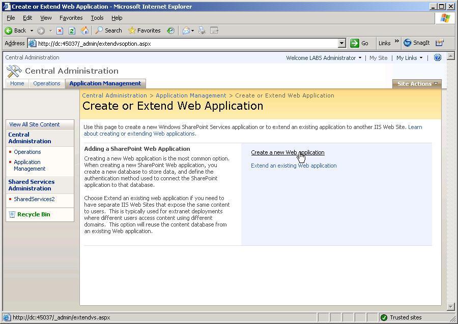 7 Sharepoint 2007 Settings To create a new Sharepoint portal we will have to create a web application that contains the required IIS settings and addsome content to this web application.