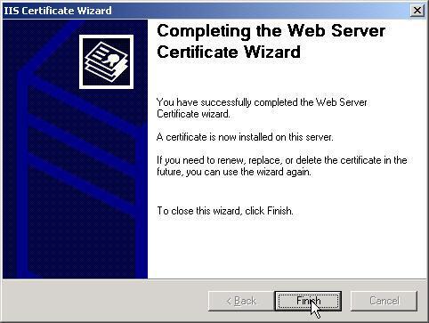 Figure 41: SSL Server Certificate (11) The next screen shows you an overview of the settings for this certificate, make sure everything is correct.