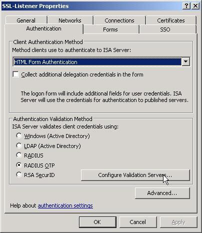 Go to the Authentication tab, and click on the Configure Validation Servers button.