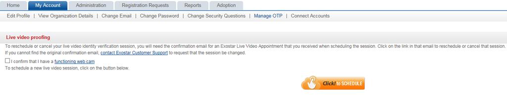 You are redirected to the Live video proofing page with the option to schedule a new appointment date.