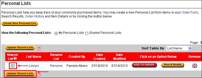 Create and Share a Personal List, Continued Use the following instructions to Share a Personal List.