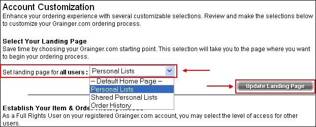 Account Customization, Continued Use the following instructions to select a specific landing page. Step 3: Use the following table to determine your next step.