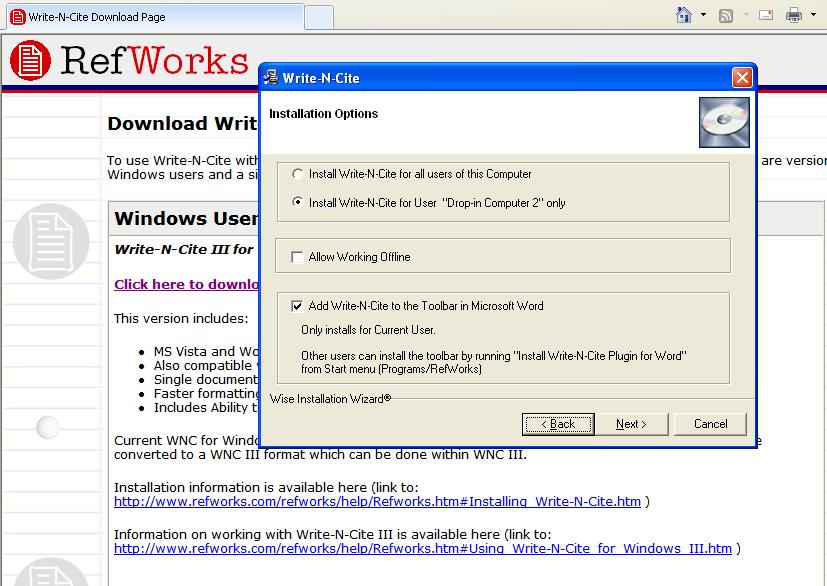 Working Offline with Write-N-Cite III If you want to work offline use Write-N-Cite III (older version) Offline, you can: View your references