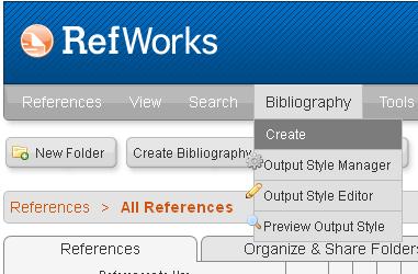 Creating a standalone bibliography 2. Choose style 3. Tick Format a Bibliography from a List of References 1. In RefWorks, click on Bibliography Create 4.