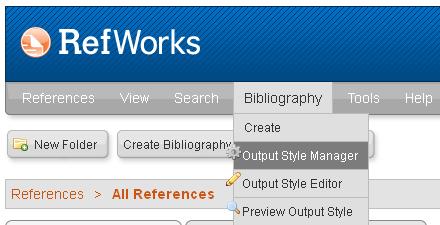 Selecting favourite output styles 1. choose Bibliography then Output Style Manager 2.