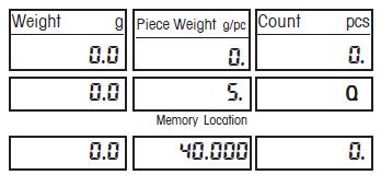 Note: Stored APW values are retained when the unit is off. 4.9. Recalling Piece Weight from Memory Press the numeric key (ex.