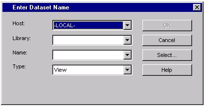 Using the SAS/ACCESS Interface to R/3 4 Enter Catalog Entry Name Window 39 Enter Dataset Name Window The Enter Dataset Name window enables you to select or create a data set and specify the host and