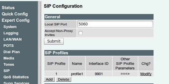 Now go to Expert Config menu on the left side, and click on SIP option. (Figure 4-19). Figure 4-19.