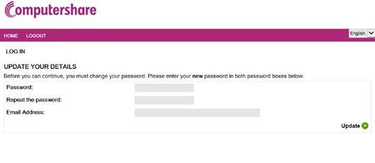 Updating your details After logging in for the first time, you will be asked to change your password.