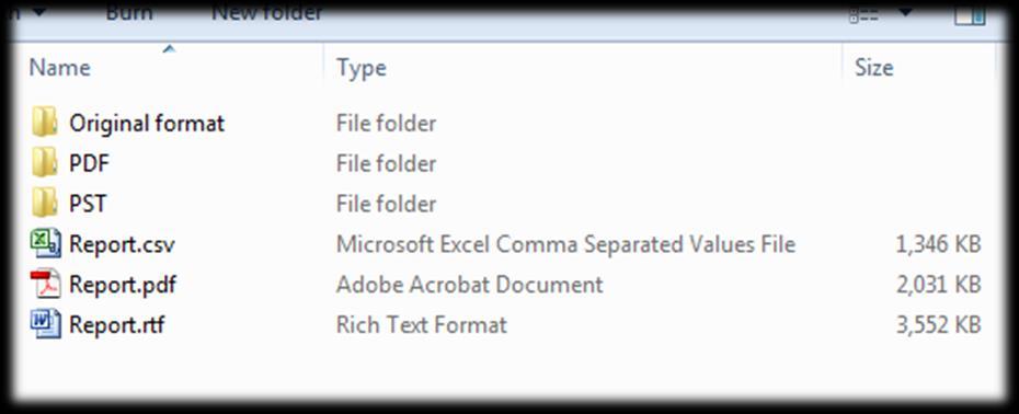 Export reports link the original files to the exported files, by listing identifying information about the original item (e.g. source evidence file, MD5 hash) and linking to the exported file.