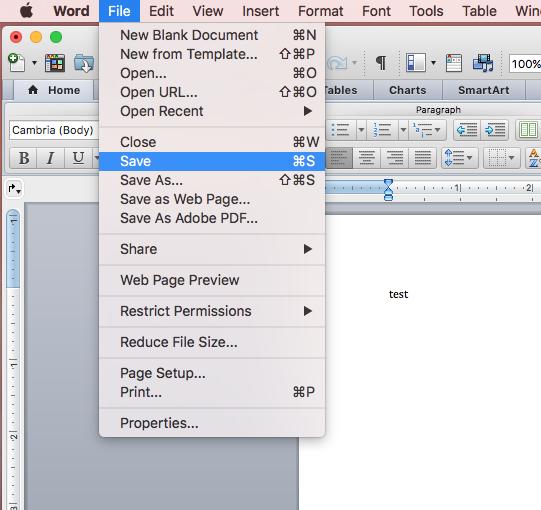 Create a new document and begin typing. Once you are ready to save, select File from the Application Menu.