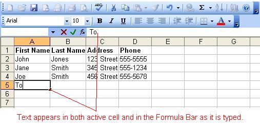 Click the Enter button to end the entry and turn off the formula bar buttons. Excel's AutoComplete feature keeps track of previously-entered text.