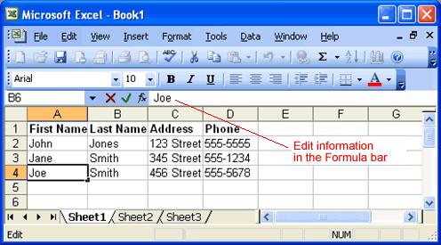 Press Enter or click the Enter button on the Formula bar Method 2: Formula Bar Editing Click the cell that contains the information to be changed.