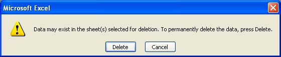 Choose Edit >>Delete Sheet from the menu bar. The following dialog box appears if the sheet being deleted contains information on it.