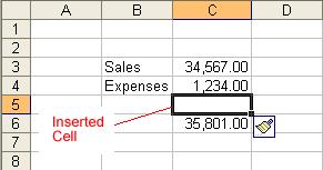 Shift cells down to shift selected cells and all cells in the column below it