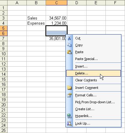 Deleting a Cell To Physically Delete the Cell from the Spreadsheet: Right-click and choose Delete.