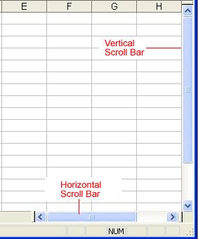 To Scroll Through the worksheet: The vertical scroll bar located along the right edge of the screen is used to move up or down the spreadsheet.