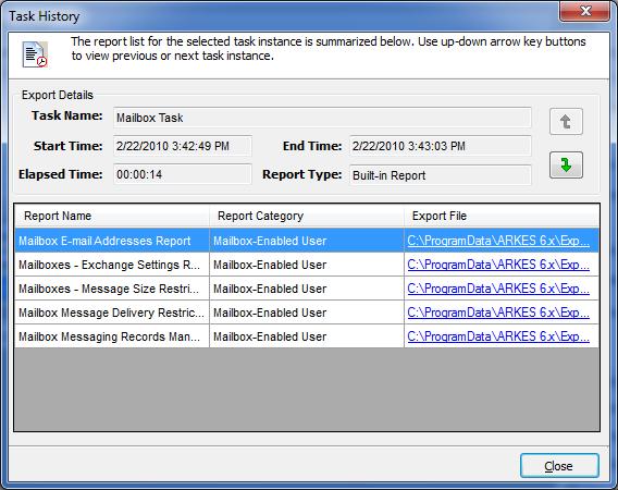 CHAPTER 4 Power Reports Double click a history instance in bottom grid or click button in the Task History Actions pane to view the exported report information corresponding to the history instance.