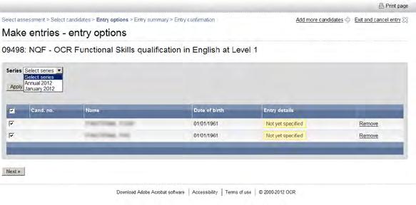 For English SLC, you will need to select Annual 2012 ; for Entry Level qualifications, Annual 2012 will be automatically displayed for you.
