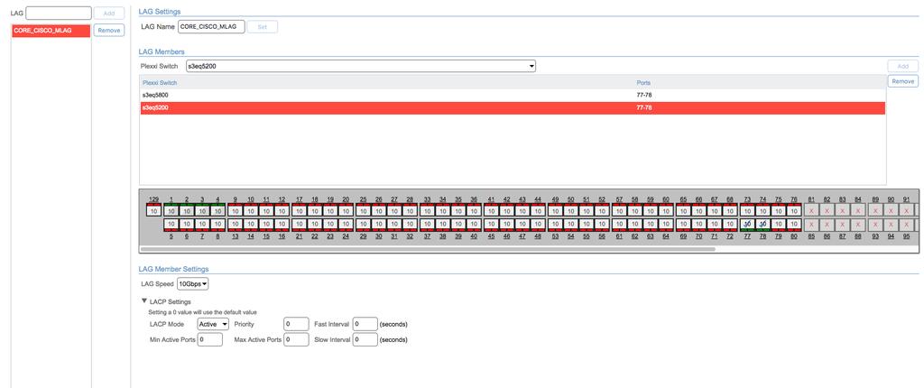 The following Plexxi Control screenshot shows Plexxi Switch 3eq ports 71 and 72 connected to the Cisco