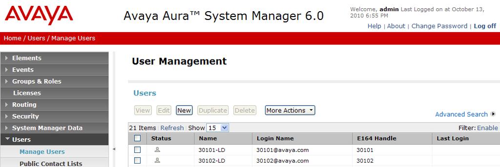 5.3. Administer Users A user must be added to Session Manager corresponding to the SIP station added in Section 5.2.