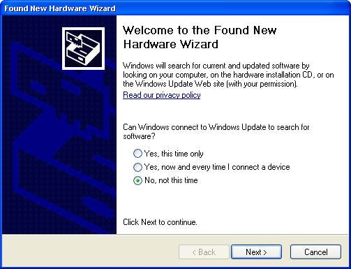 Step 5. Windows will start with Found new hardware wizard.