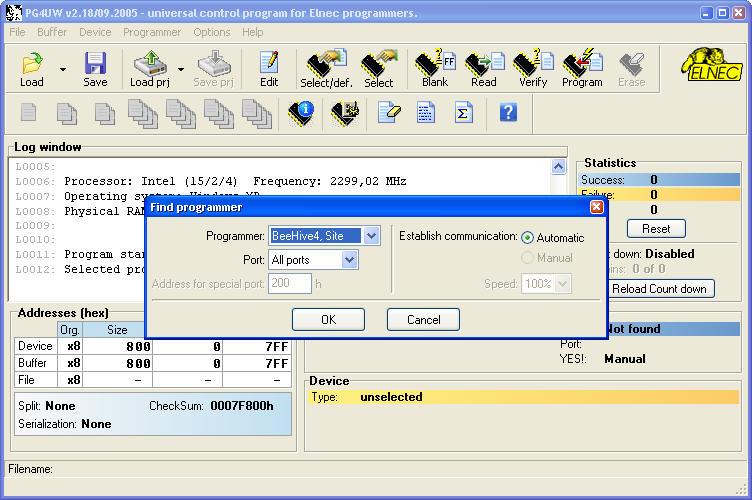 In combo box Programmer select BeeHive4, Site and then click on