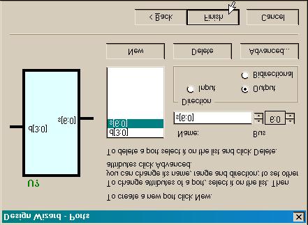 Now that the input and output ports have been described, click on the Finish button. A VHDL code skeleton for the LED decoder circuit now appears in the HDL Editor window.