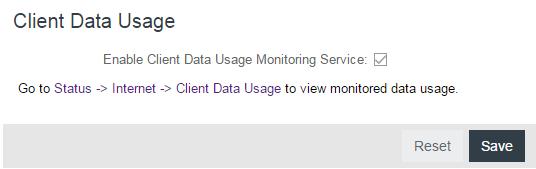 CLIENT DATA USAGE Client Data Usage displays upload and download traffic for each LAN client. Click Enable Client Data Usage Monitoring Service to begin tracking this information.