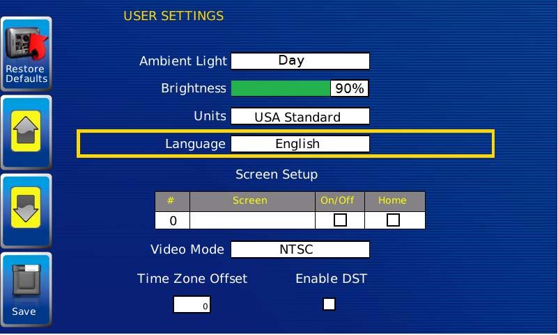 Language This option allows you to select the language displayed on the HelmView 750.