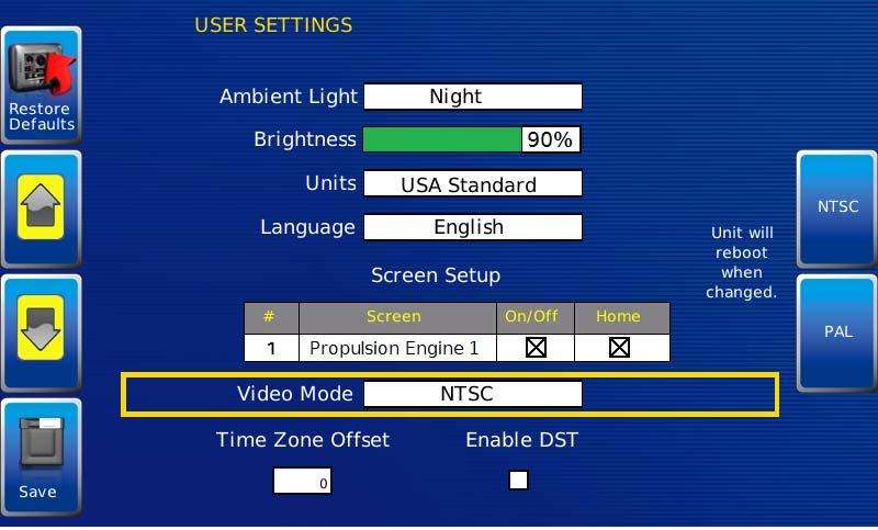 Video Mode Change accordingly to match video input either NTSC (National Television Standards Committee used primarily in North and South America, or PAL (Phase Alternating Line) used in Europe and