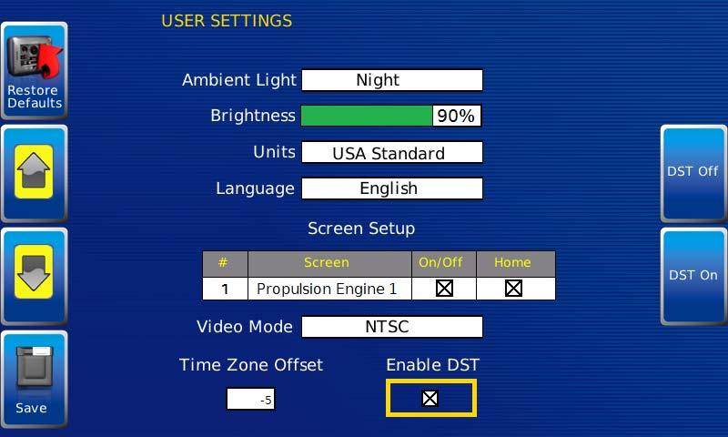 Enable DST To Enable Daylight Savings Time, press the soft key for DST ON. To turn DST OFF, press the soft key for DST Off.