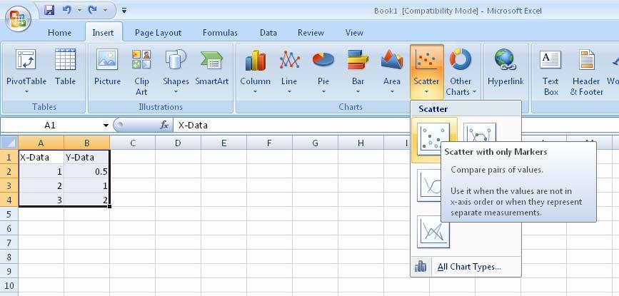 Generating a plot in Office 2007: a.