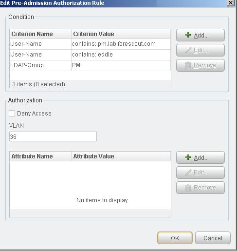Assign to VLAN 36 (authorization) the authenticated endpoint of users