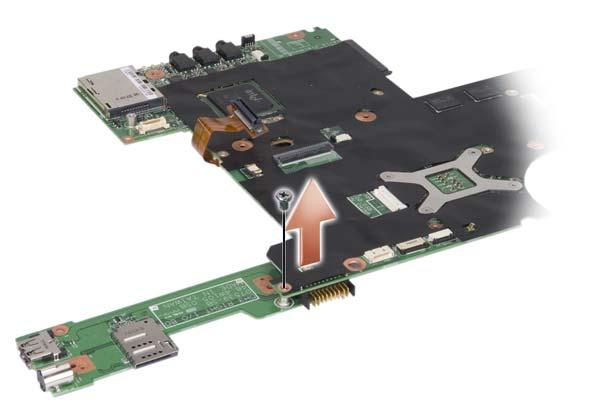 1 2 3 4 5 6 1 system board 2 screw 3 S-Video board 4 USB connector 5 S-Video connector SIM card slot 4 Detach the S-Video board from the system board connector.