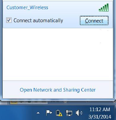 Connect to the customer s wireless network. 11.1 Click on the network icon in the lower right corner of the screen. See Figure 17. 11.2 Click on the customer s wireless network (shown here as Customer_Wireless).