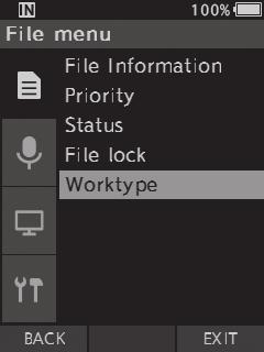 3 Menu items Menu items Editing the Worktype information 1 Select the file for which you want to edit the Worktype information ( P.16).