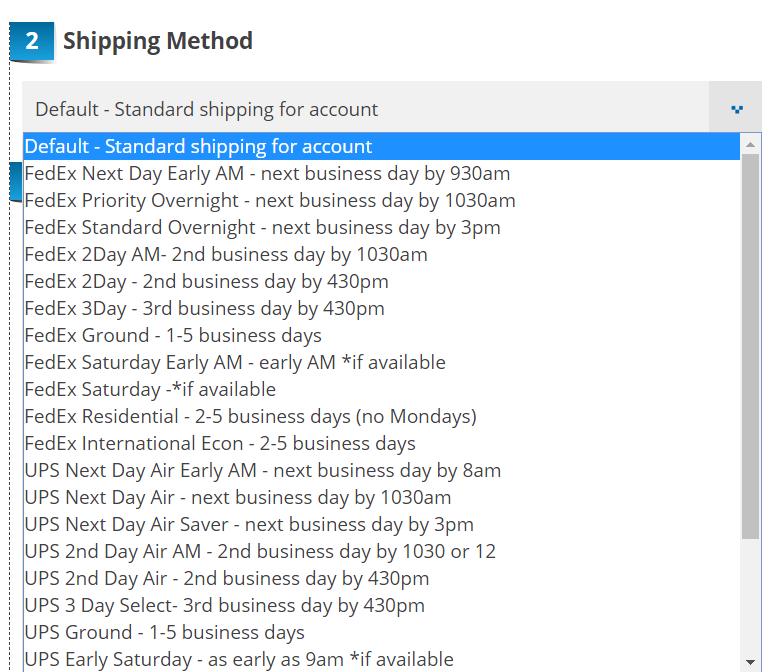 Note: You will usually select default shipping, unless you need expedited shipping. Checkout shipping method 2.