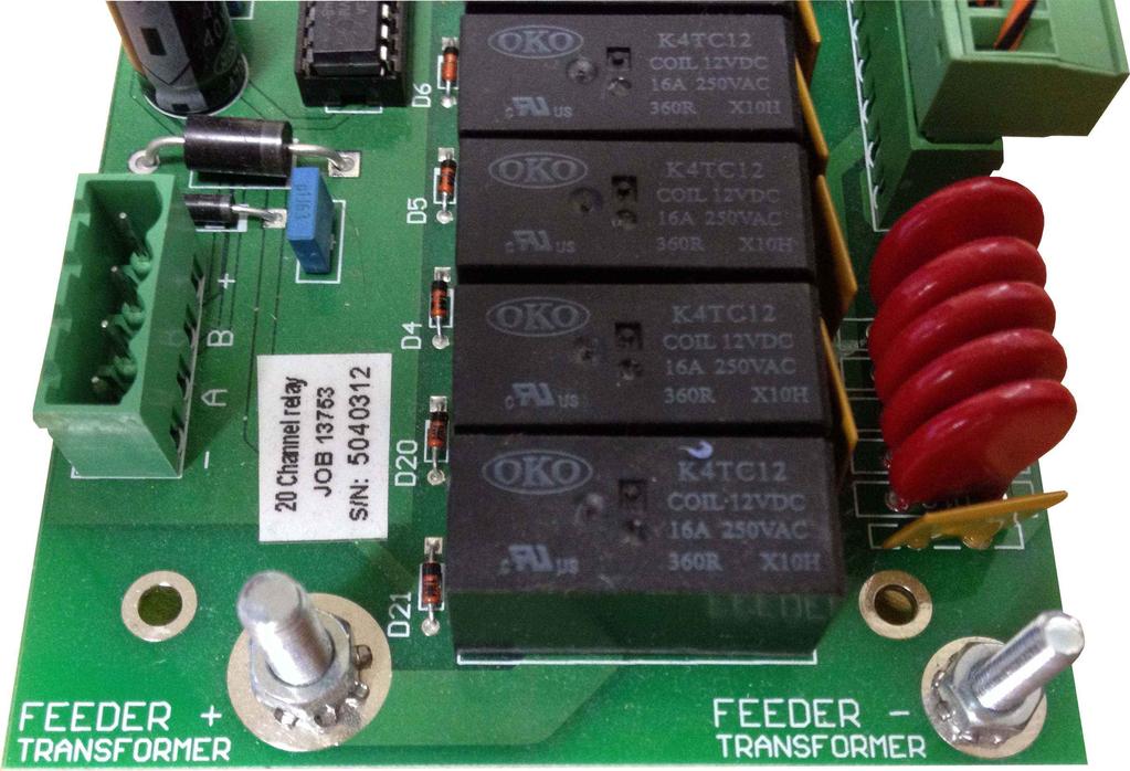 Feed Dispenser Wiring The Multi-C1 feeder interface relay cards can accommodate most types of feeders at various voltages e.g., D.C. and A.C. The relay card has two Feeder + Transformer connection studs (M5) for the positive phase of the feeder power supply.