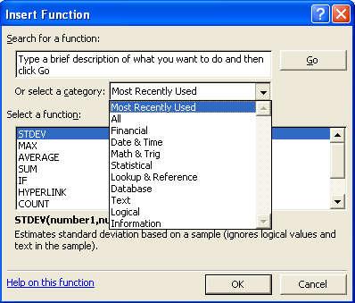 2. Using Function (4) Or select a category: Functions are grouped into categories such as Accounting, or