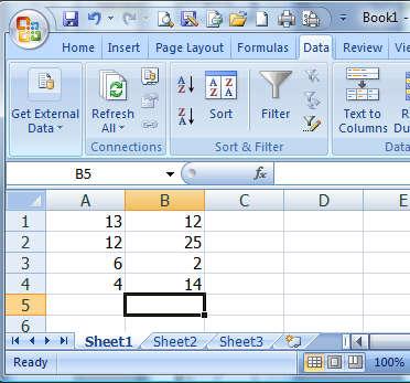 5. Sorting 1 Type in data 2 Click Data tab Ascending Sort (small to