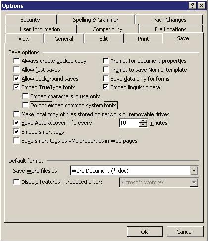 Embedding Fonts in PDF Microsoft Word 2003 and Earlier Click on the