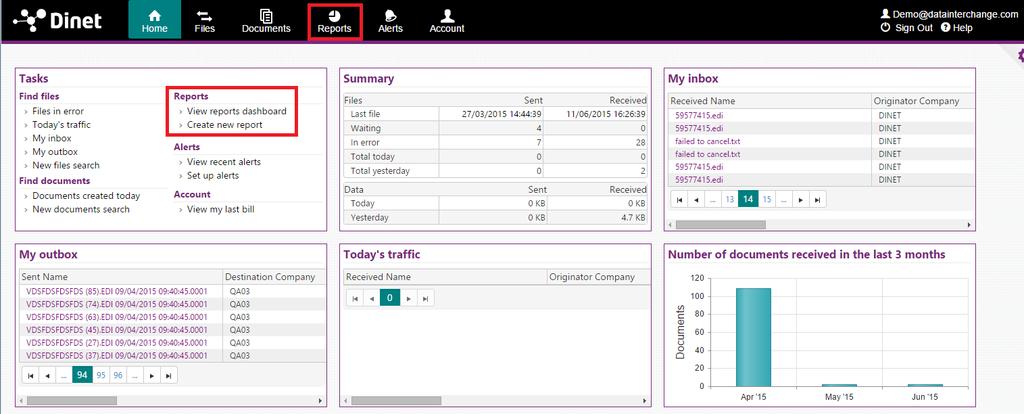 Creating a new report You can access the reports page to create a new report in the Dashboard in two ways: Navigate to the homepage, click on the 'Reports' link in the tasks widget and then select