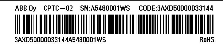 22 Hardware description Markings Module Type designation label The type designation label is attached on the back side of the CPTC-02 module.